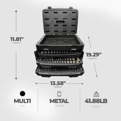 Master Mechanic 205 Piece Mechanics SAE Metric Socket and Tool Set with Case