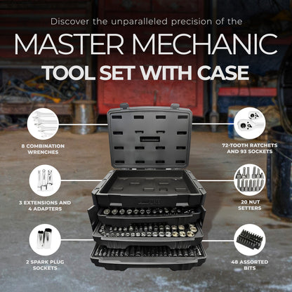 Master Mechanic 205 Piece Mechanics SAE Metric Socket and Tool Set with Case