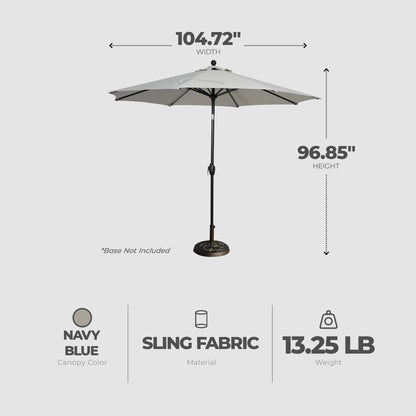 Four Seasons Courtyard 9' Round Sling Fabric Highland Market Umbrella, Gray