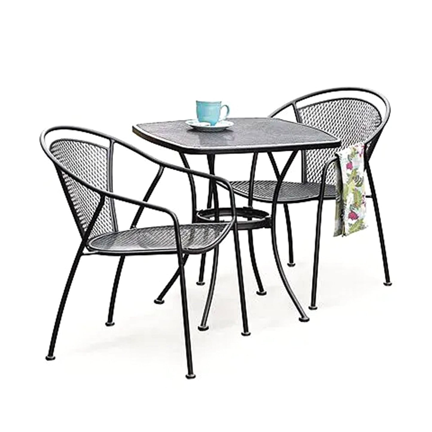 Woodard Uptown 28" Steel Mesh Square Bistro Style Patio Dining Table, Black