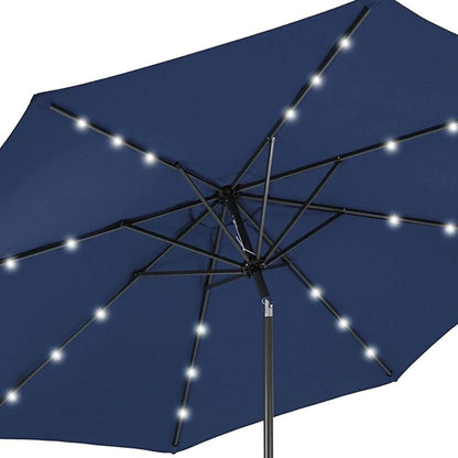 Four Seasons Courtyard 9’ Polyester Patio Market LED Umbrella w/Steel Pole, Navy