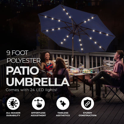 Four Seasons Courtyard 9’ Polyester Patio Market LED Umbrella w/Steel Pole, Navy