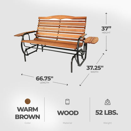 Jack Post 66 Inch Country Garden Hardwood Hi-Back Glider With Trays, Warm Brown