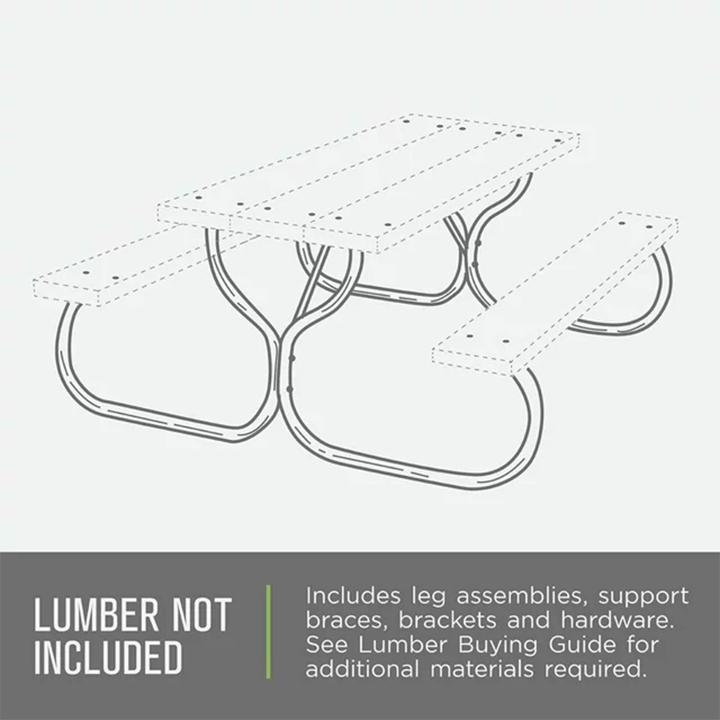 Jack Post Fiesta Charm Outdoor DIY Steel Frame for Wooden Picnic Table, Black