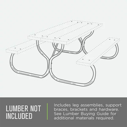 Jack Post Fiesta Charm Outdoor DIY Steel Frame for Wooden Picnic Table, Black