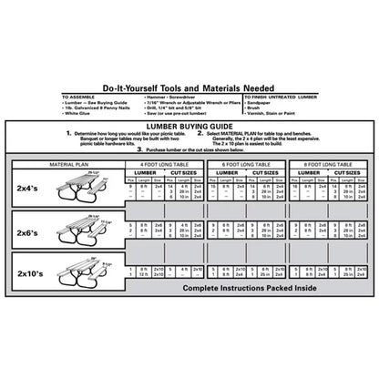 Jack Post Fiesta Charm Outdoor DIY Steel Frame for Wooden Picnic Table, Black
