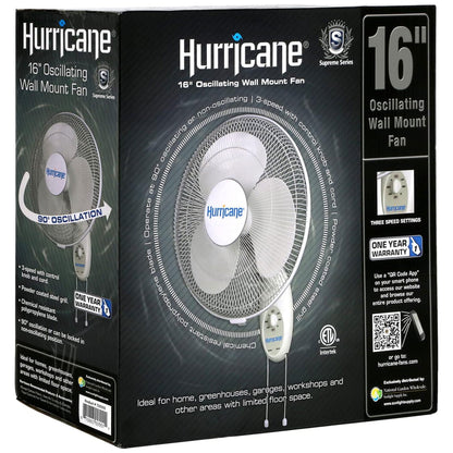 Hurricane Supreme 16 Inch 90 Degree Oscillating 3 Speed Wall Fan, White (2 Pack)