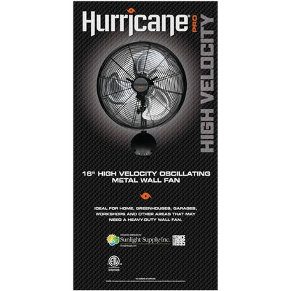 Hurricane 16 Inch Pro High Velocity Oscillating Metal Wall Fan, Black (2 Pack)