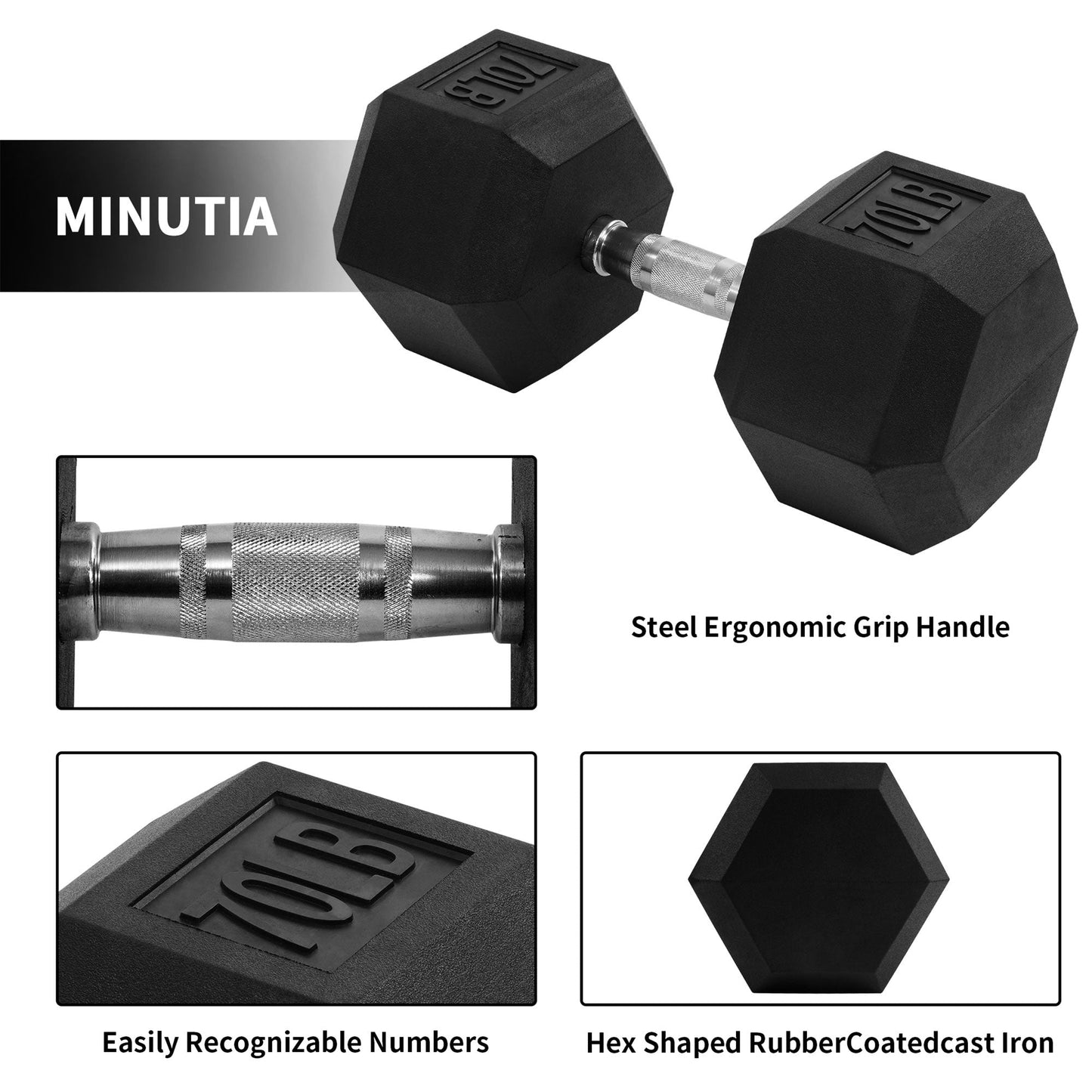 Signature Fitness Hex Single Dumbbell Strength Training Workout Equipment, 70 lb