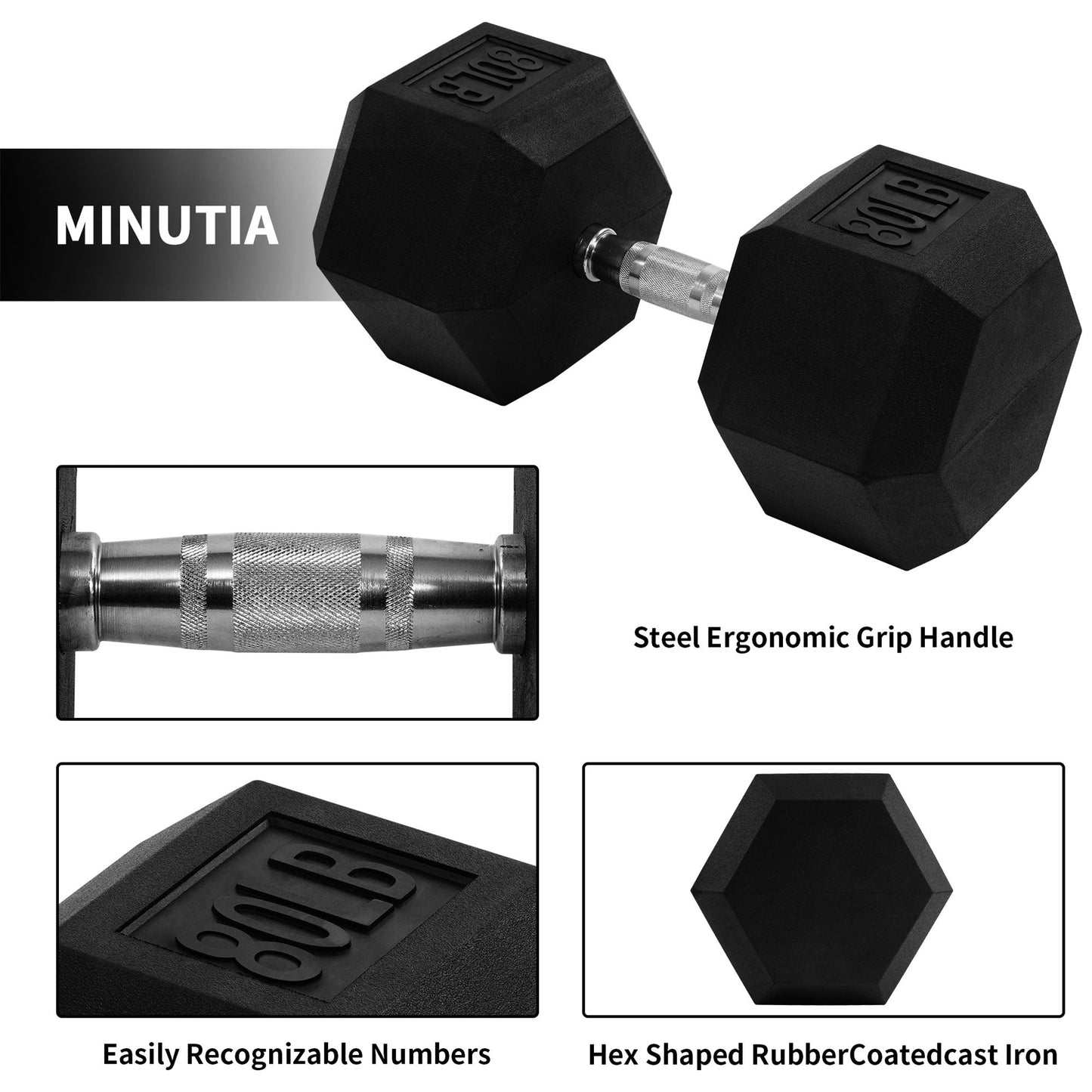 Signature Fitness Hex Single Dumbbell Strength Training Workout Equipment, 80 lb