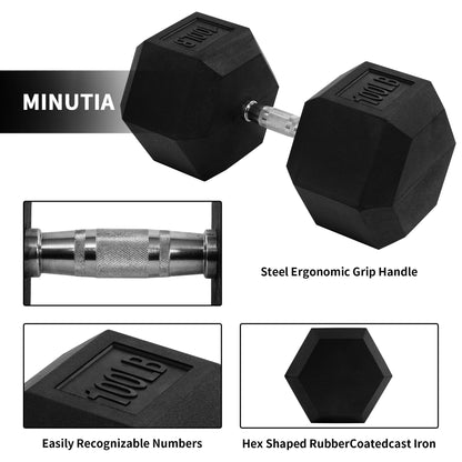 Signature Fitness Hex Single Dumbbell Weight Training Workout Equipment, 100 lb