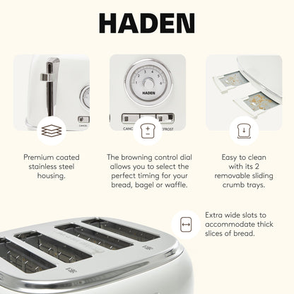 Haden Dorset 4 Slice Wide Slot Stainless Steel Toaster, Ivory & Chrome