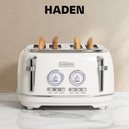 Haden Dorset 4 Slice Wide Slot Stainless Steel Toaster, Ivory & Chrome