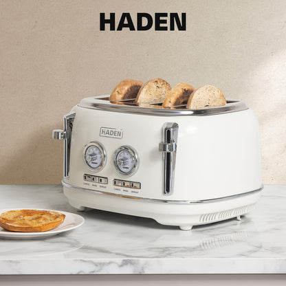 Haden Dorset 4 Slice Wide Slot Stainless Steel Toaster, Ivory & Chrome