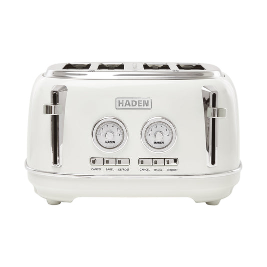 Haden Dorset 4 Slice Wide Slot Stainless Steel Toaster, Ivory & Chrome