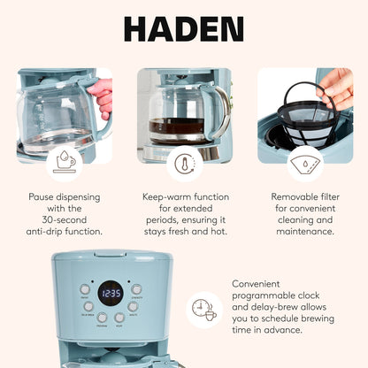 Haden Brighton 12 Cup Programmable Coffee Maker, Sky Blue & Chrome
