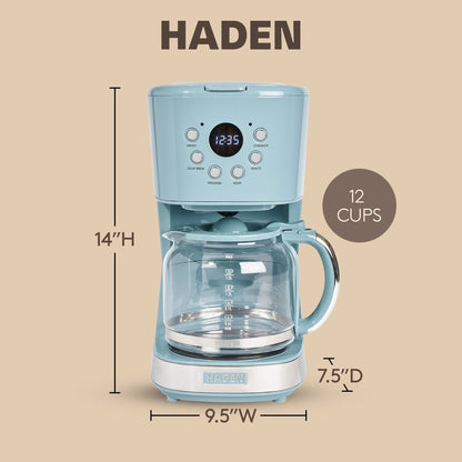 Haden Brighton 12 Cup Programmable Coffee Maker, Sky Blue & Chrome