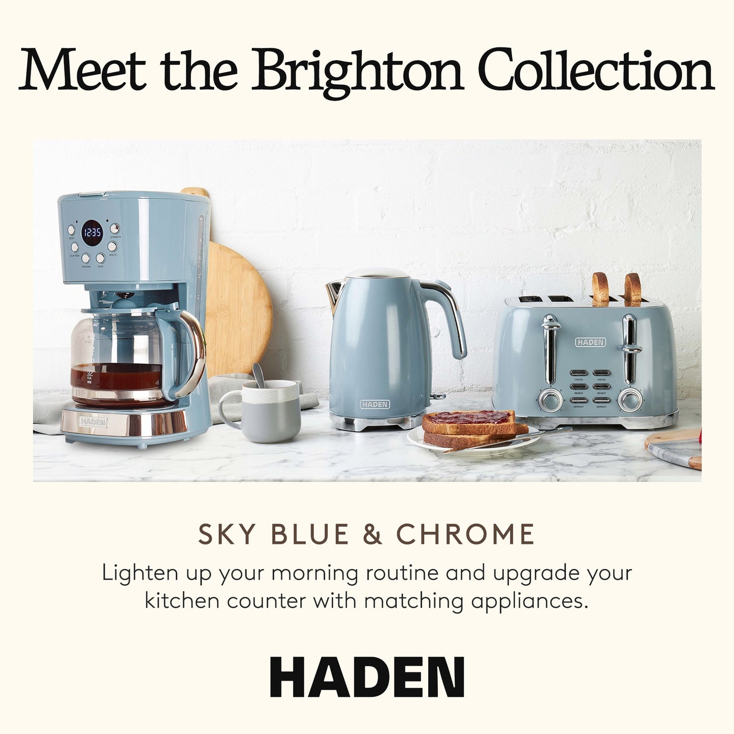 Haden Brighton 12 Cup Programmable Coffee Maker, Sky Blue & Chrome