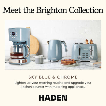 Haden Brighton 12 Cup Programmable Coffee Maker, Sky Blue & Chrome