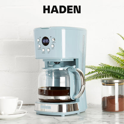 Haden Brighton 12 Cup Programmable Coffee Maker, Sky Blue & Chrome