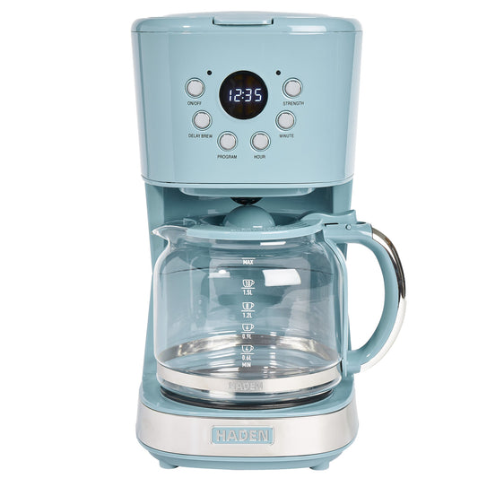 Haden Brighton 12 Cup Programmable Coffee Maker, Sky Blue & Chrome