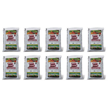 Brut Organic 1 Cu Ft Pure Nutrient Rich Garden Enhancer Cow Compost, (10 Pack)