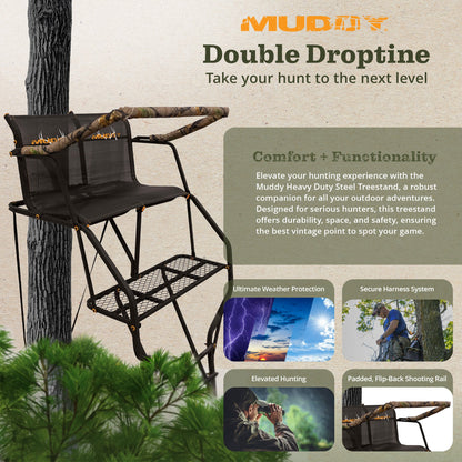 Muddy Double Droptine Deer Hunting Ladderstand, 2 Person Climbing Tree Stand