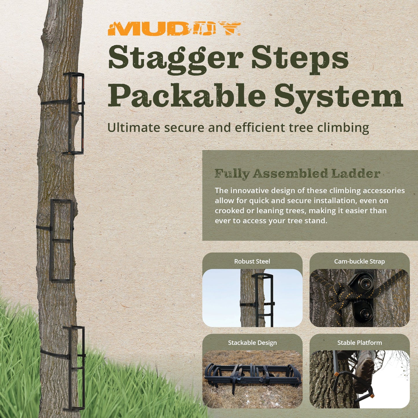 Muddy Stagger Steps, Tree Climbing Hunting Gear Tree Stand Accessories, 3 Pack