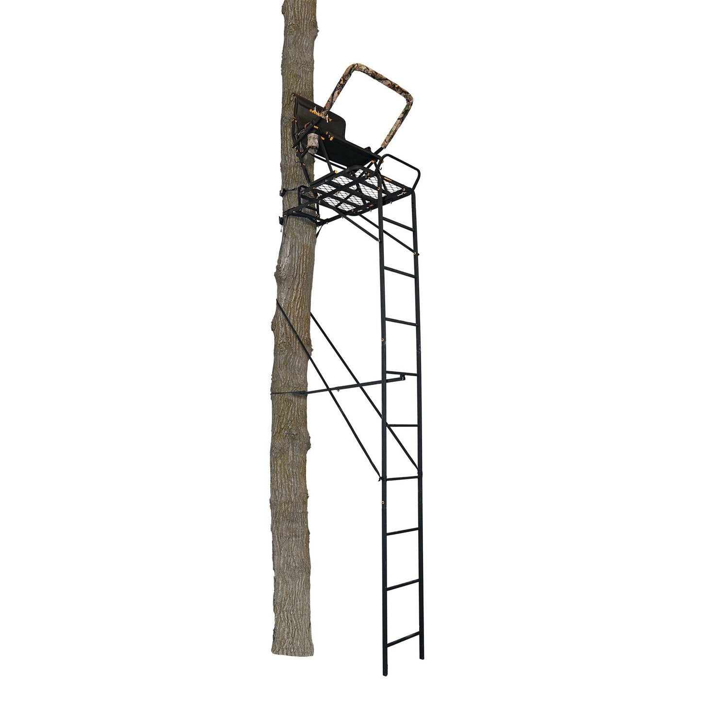 Muddy Boss Hawg 1.5 Deer Hunting 17 Foot Ladderstand Tree Stand w/Lumbar Seat