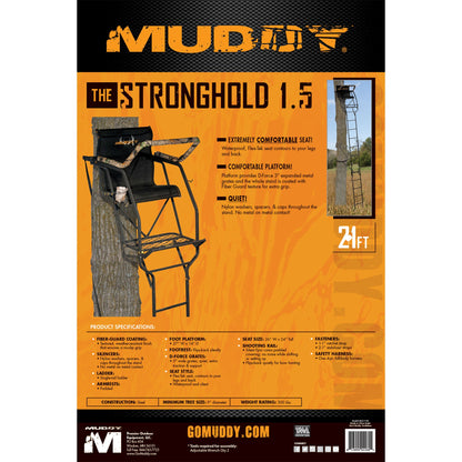 Muddy The Stronghold 1.5 Deer Hunting Ladderstand, 1 Person Climbing Tree Stand