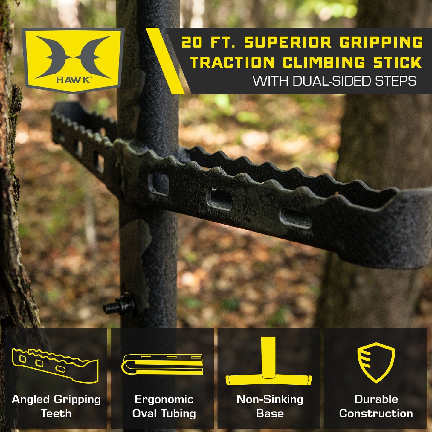 Hawk Traction Climbing Stick, 20' Tree Climbing Ladder Hunting Gear, Extra Grip