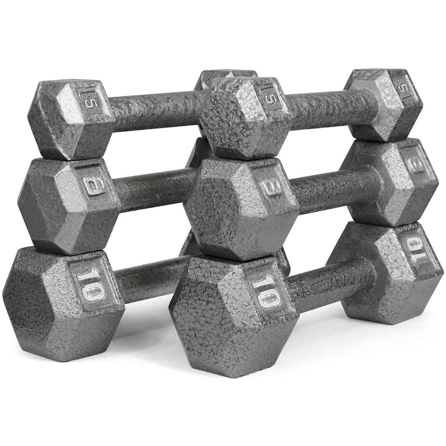 HolaHatha 5, 8 and 10 Pound Cast Iron Dumbbell Free Hand Weight Set with Rack