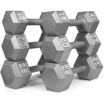 HolaHatha 10, 15, 20, 25, 35lb Cast Iron Dumbbell Free Hand Weight Set with Rack