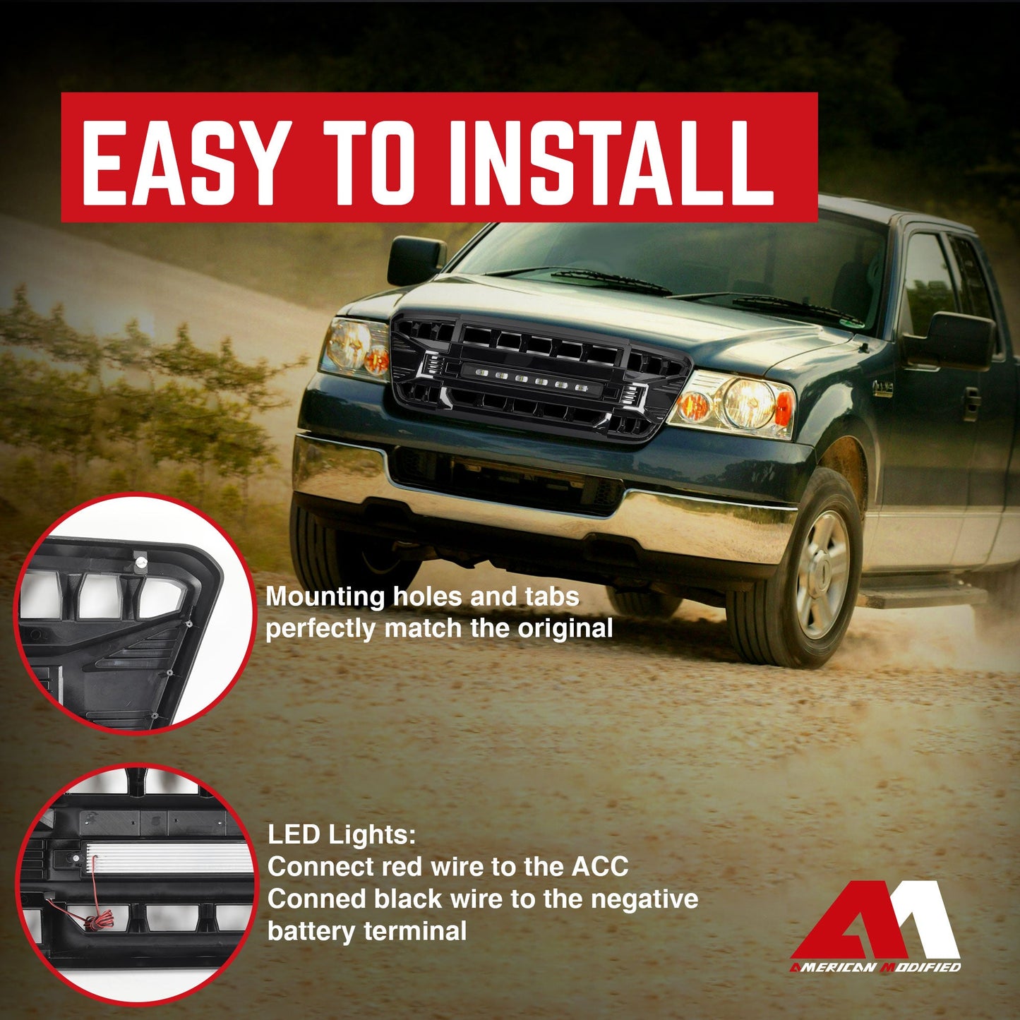 AMERICAN MODIFIED Armor Grille Compatible with 2004-08 Ford F150, Glossy Black