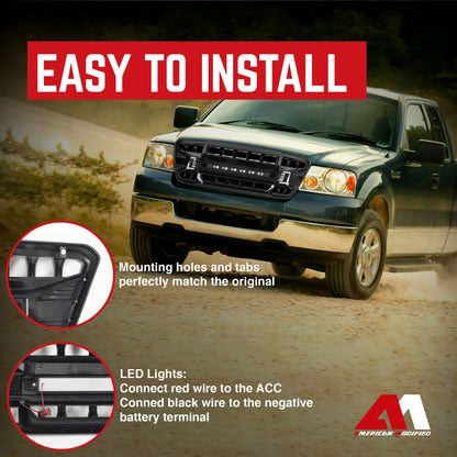AMERICAN MODIFIED Armor Grille Compatible with 2004-08 Ford F150, Glossy Black