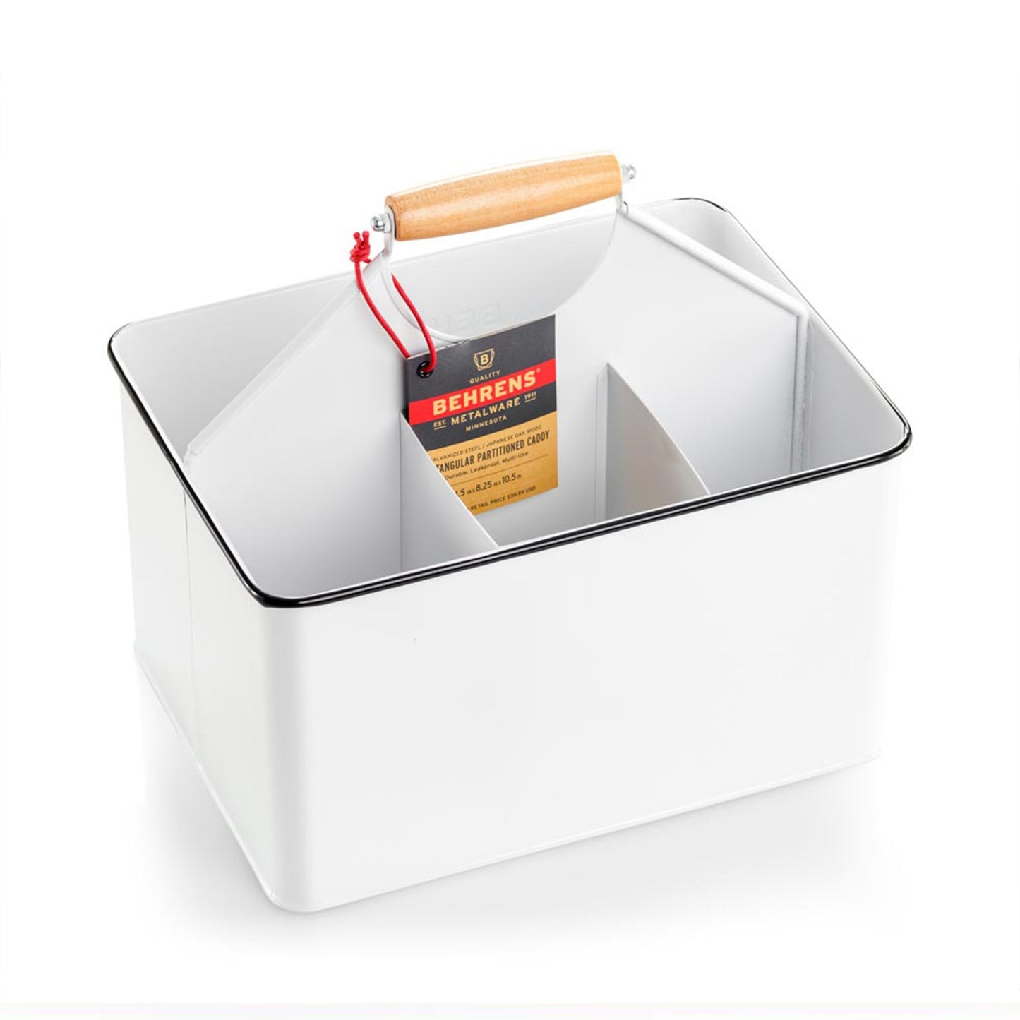 Behrens Versatile 11.5 Inch Rectangular Steel Partitioned Cleaning Caddy, White