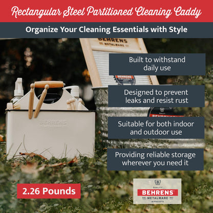 Behrens Versatile 11.5 Inch Rectangular Steel Partitioned Cleaning Caddy, White