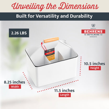 Behrens Versatile 11.5 Inch Rectangular Steel Partitioned Cleaning Caddy, White