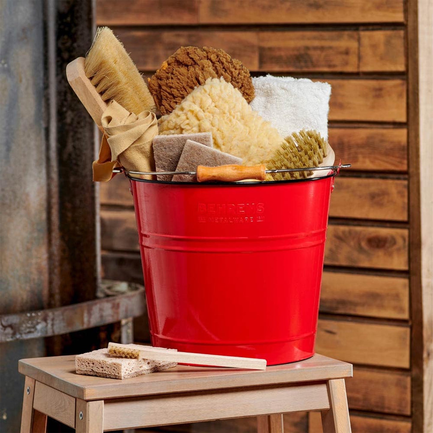 Behrens 2.75 Gallon Round Galvanized Steel Cleaning Pail with Wood Handle, Red