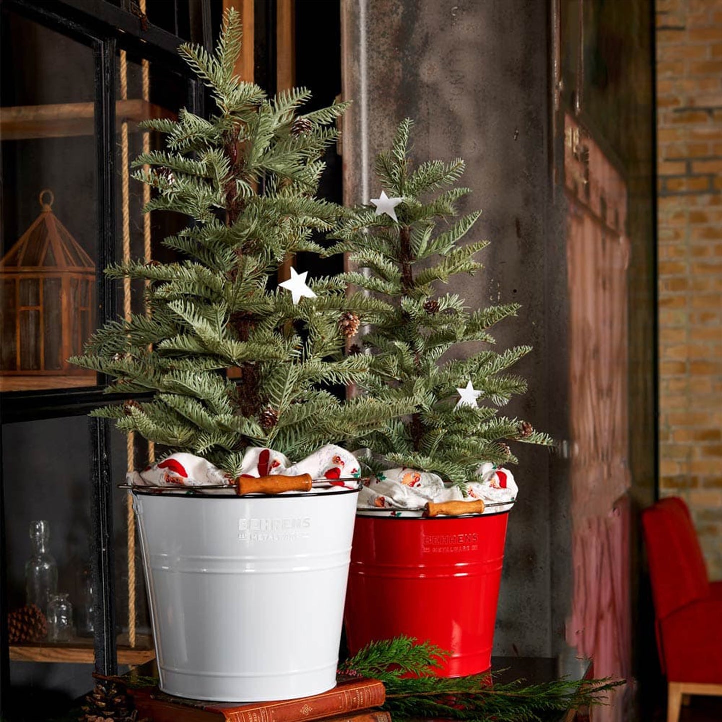 Behrens 2.75 Gallon Round Galvanized Steel Cleaning Pail with Wood Handle, Red