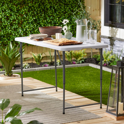 Plastic Development Group 4 Ft Long Fold in Half Banquet Folding Table, (4 Pack)