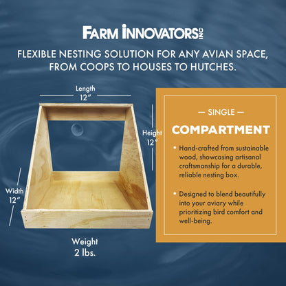 Farm Innovators Single Compartment Wood Nesting Box for Chickens, Ducks & Birds