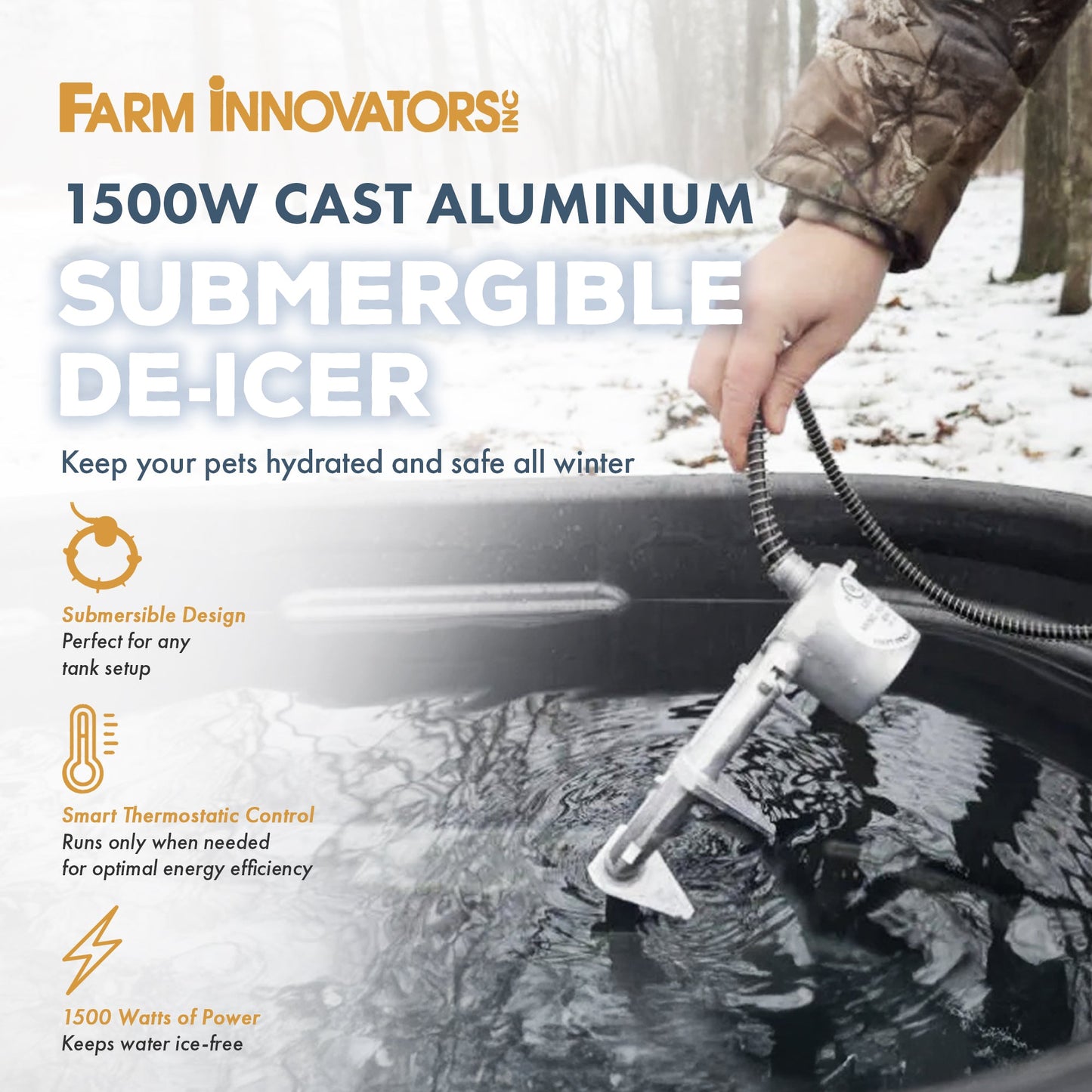 Farm Innovators Ice Chaser Cast Aluminum Submergible Tank De-Icer with Protector