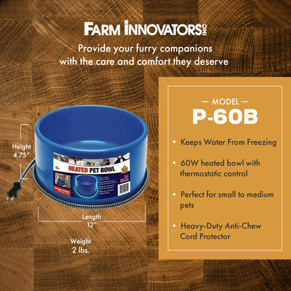 Farm Innovators 60 Watt Premium Plastic Heated Pet Dog and Cat Water Bowl, Blue