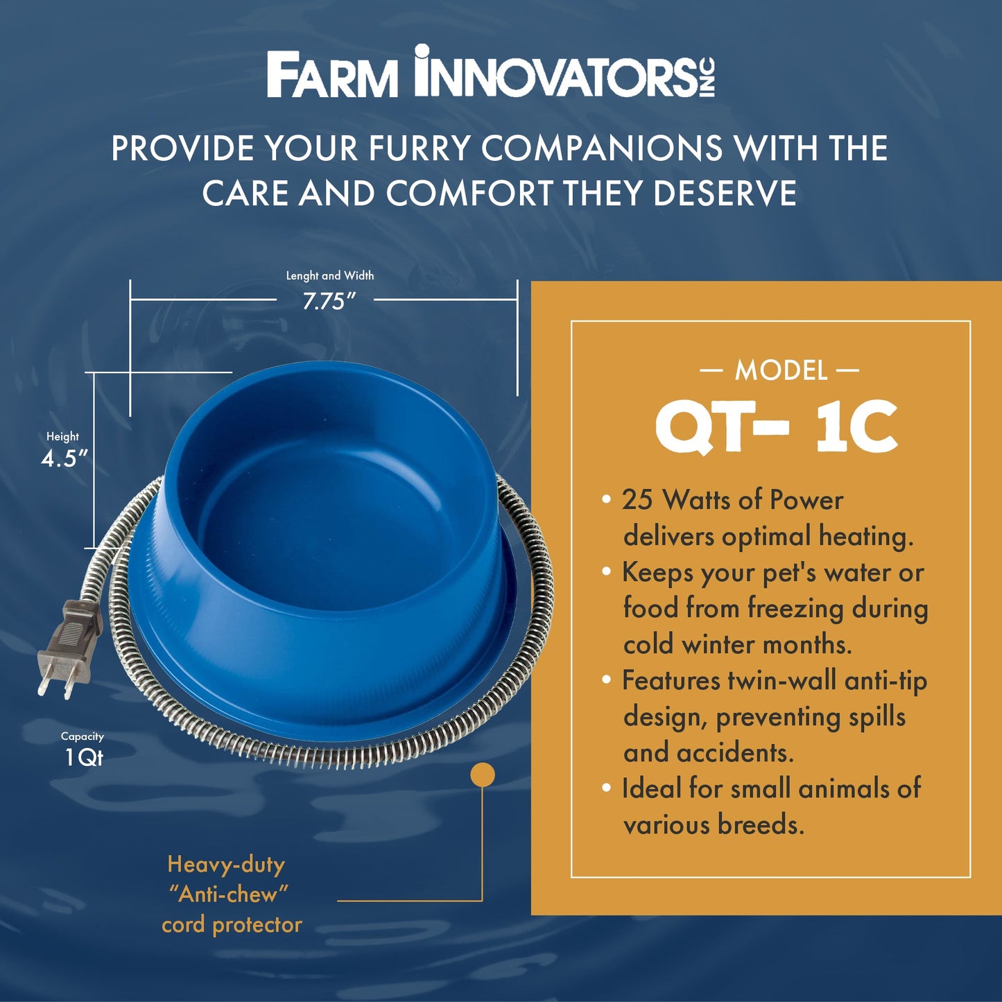 Farm Innovators Plastic Heated Pet Bowl with Anti Chew Cord for All Breed Sizes