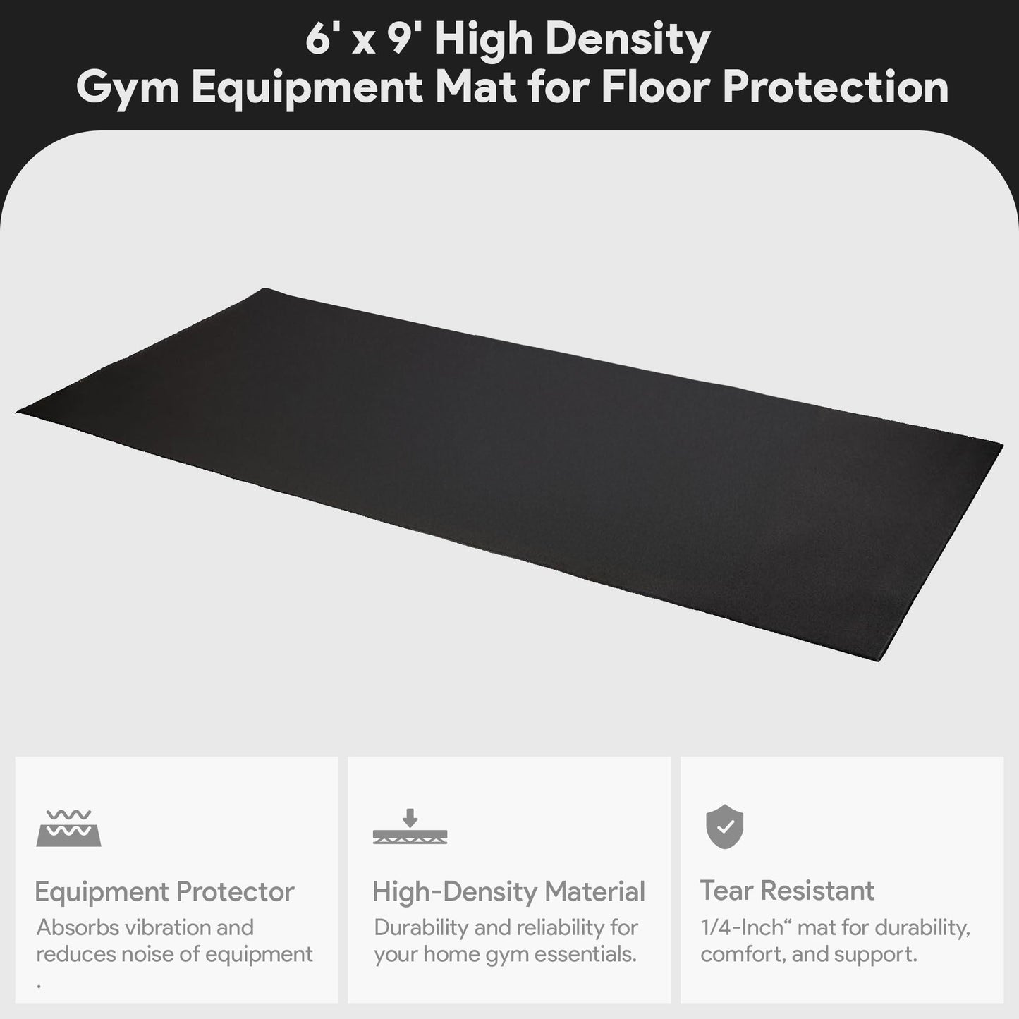 BalanceFrom High-Density Gym Equipment Mat, 1/4-Inch PVC Protective Floor Mat for Treadmills, Exercise Bikes, and Heavy Fitness Machines, 9' x 6'