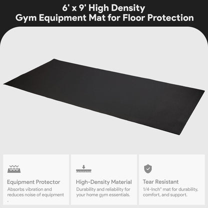 BalanceFrom High-Density Gym Equipment Mat, 1/4-Inch PVC Protective Floor Mat for Treadmills, Exercise Bikes, and Heavy Fitness Machines, 9' x 6'