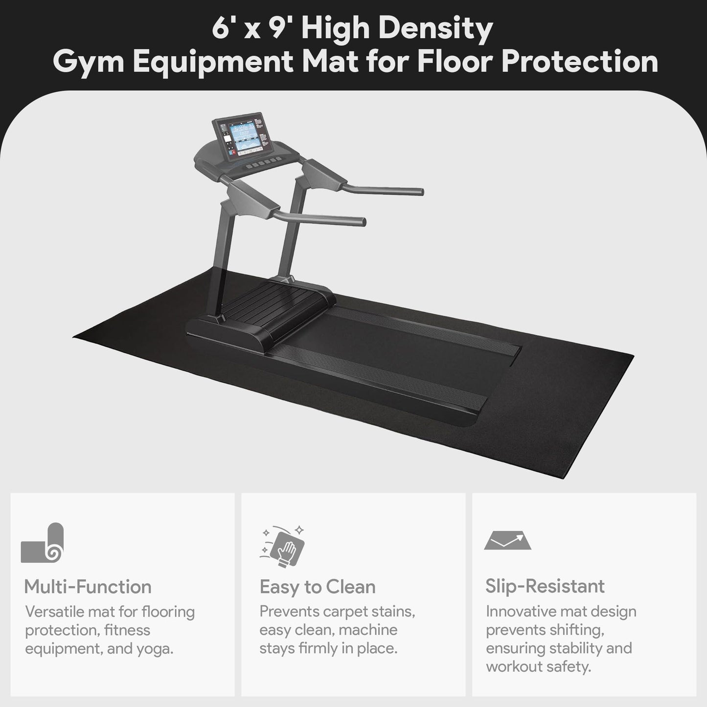 BalanceFrom High-Density Gym Equipment Mat, 1/4-Inch PVC Protective Floor Mat for Treadmills, Exercise Bikes, and Heavy Fitness Machines, 9' x 6'