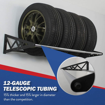 SafeRacks Adjustable Wall Mounted Tire Rack with Powder Coated Brackets, Black