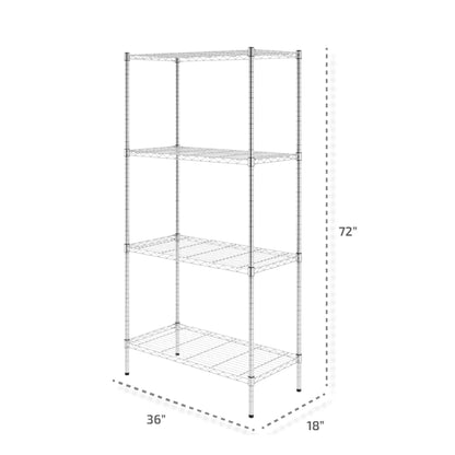 SafeRacks 4 Tier  Steel Wire Storage Shelving Unit with 4 Leveling Feet, Silver